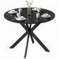 39" Dining Table, Contemporary Round Kitchen Table with Steel Legs, Black Wood Grain