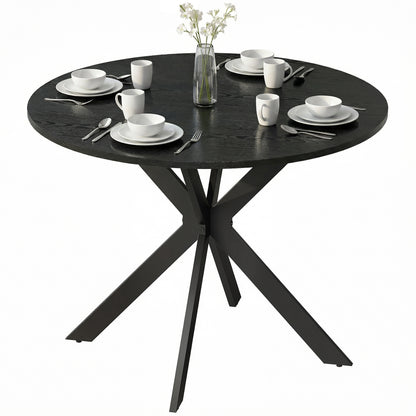 39" Round Dining Table with Steel Legs - Black Wood Grain