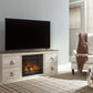 Willowton - Whitewash - 2 Pc. - TV Stand With Faux Firebrick Fireplace Insert