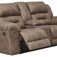 Stoneland - Fossil - Dbl Reclining Loveseat W/Console - Faux Leather