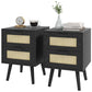 Boho Nightstands Set of 2 with 2 Drawers - Black