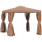 10' x 10' Outdoor Patio Gazebo Double Soft-top Garden Shelter Tent with Curtains, & Mesh Screen Drapes, Brown