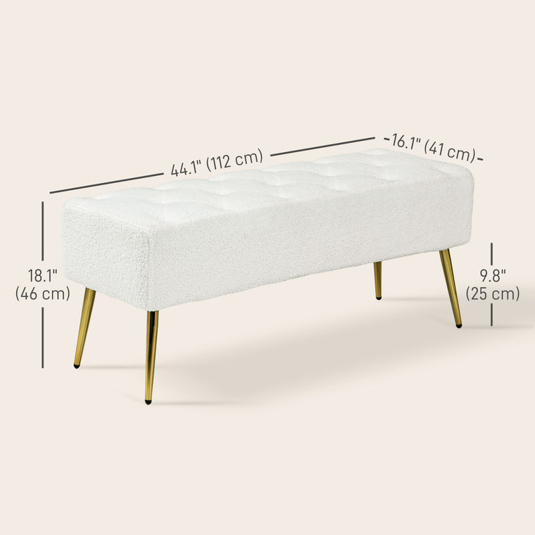 44" Upholstered End of Bed Bench with Padded Cushion - Cream White
