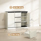 Buffet Cabinet with Soft-Close Hinges, Modern Sideboard with 3 Drawers and 2 Adjustable Shelves, White Wood Grain
