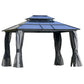 10'x12' Hardtop Patio Gazebo Aluminum Gazebo Canopy with Double Tier Roof, Curtains, Netting Sidewalls, Black & Grey