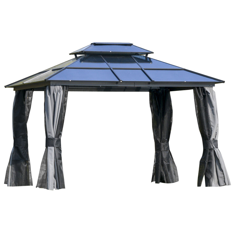 10' x 12' Black & Grey Hardtop Gazebo with Double Tier Roof