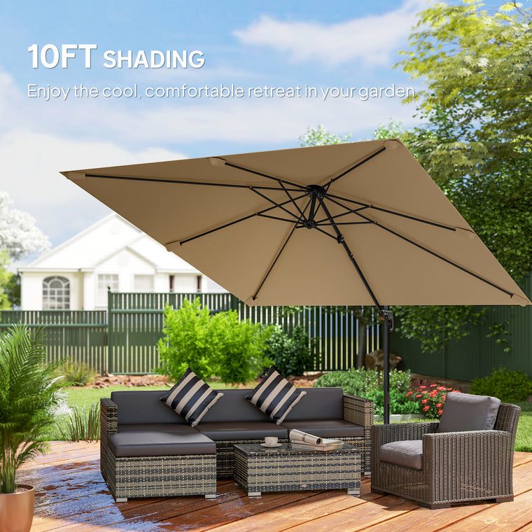 10FT Square Cantilever Umbrella with 360° Rotation