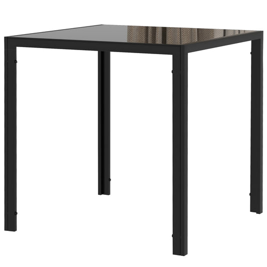 Square Dining Table with Glass Top - Black