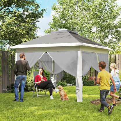 11' x 11' Dark Grey Pop-Up Gazebo with Double Roof & Sidewalls