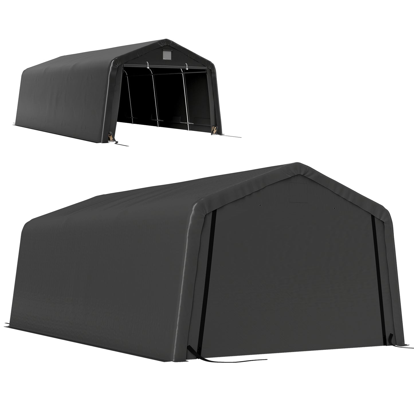 Portable Garage, Heavy Duty Carport Canopy with Ventilation Windows and Large Roll-up Door, Dark Grey