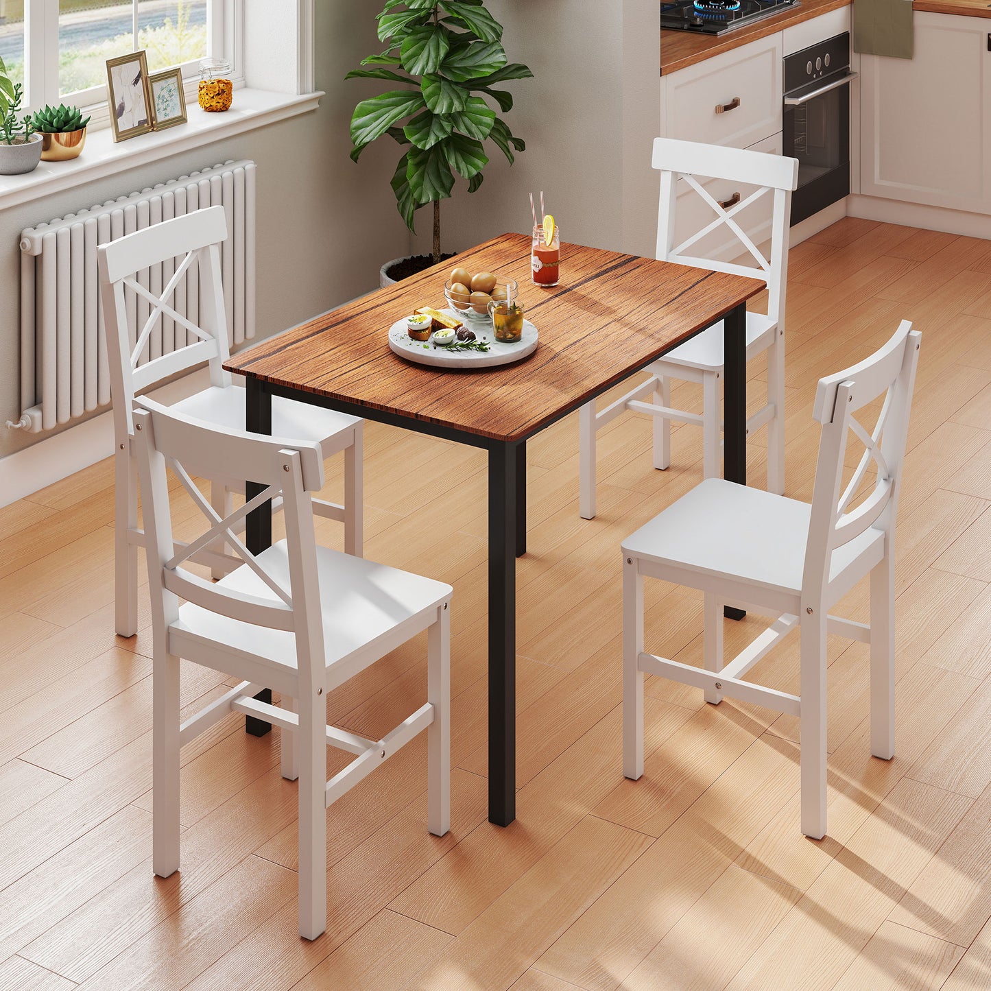 Wooden Dining Chairs Set of 4, Kitchen Chairs with Cross Back, Solid Structure for Living Room and Dining Room, White