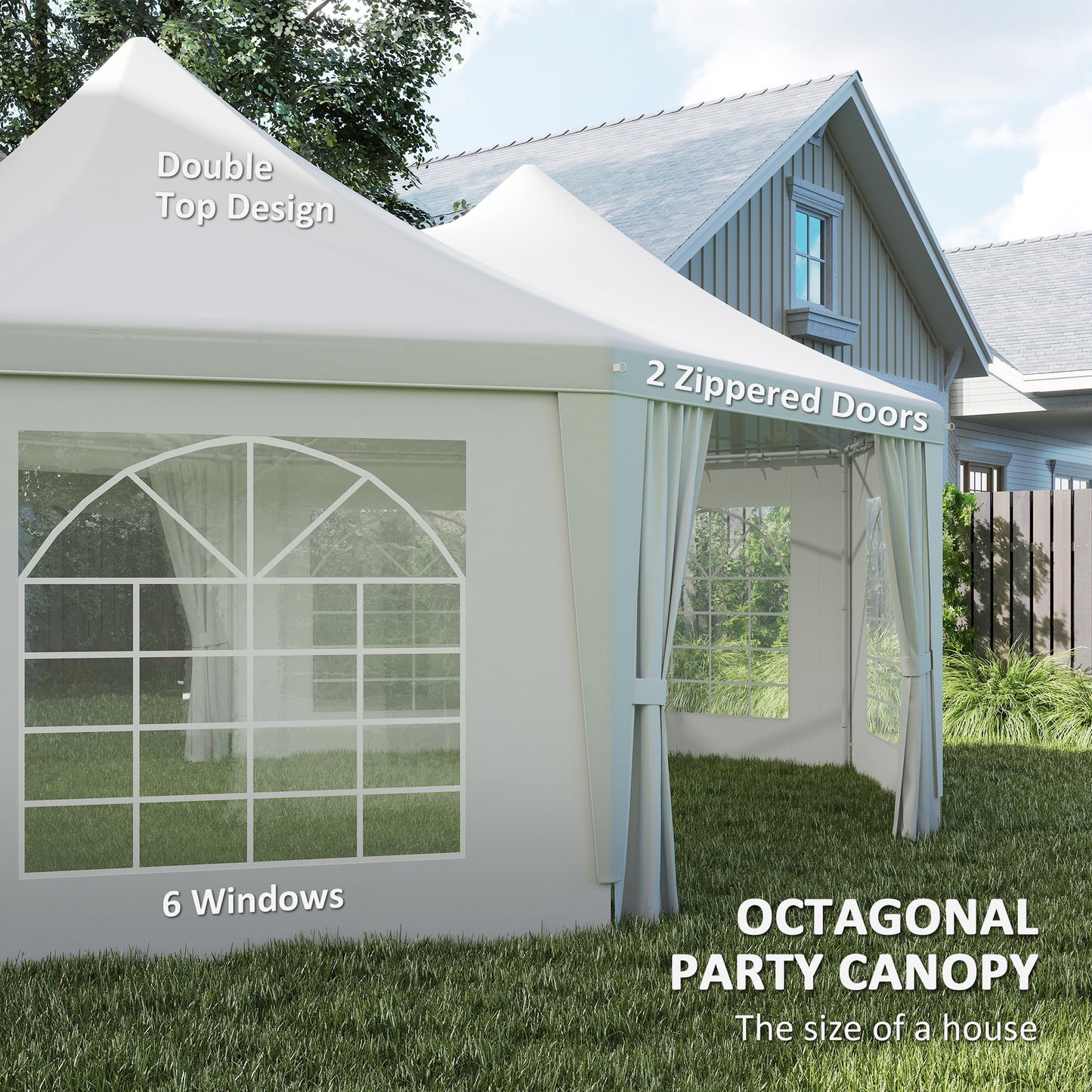 16' x 22' Wedding Event Party Tent High Peak Octagonal Outdoor Gazebo Canopy with Removable Walls, for Weddings, Parties, White