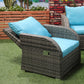 6 Pieces Patio Furniture with Cushions, PE Wicker Sectional Furniture Conversation Set with a 3-Seat Sofa, 2 Recliner Chairs, 2 Footstools, Table, Sky Blue