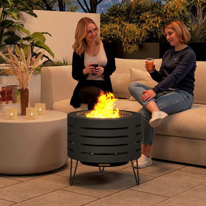 Black Round Wood-Burning Fire Pit with Ash Tray