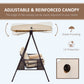 3 Seater Heavy Duty Swing Chair Outdoor Lounge Hammock Cushioned Seat W/ Tilt Canopy, Beige