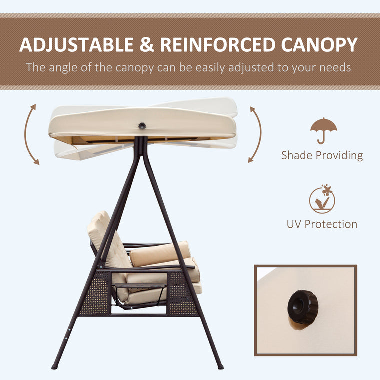 Beige 3-Seater Heavy Duty Swing Chair with Canopy