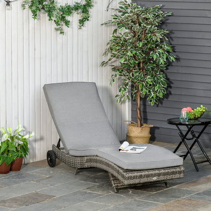 Grey Wicker Chaise Lounge with Wheels