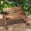 Carbonized Wood Rocking Bench with Wagon Wheel Armrests
