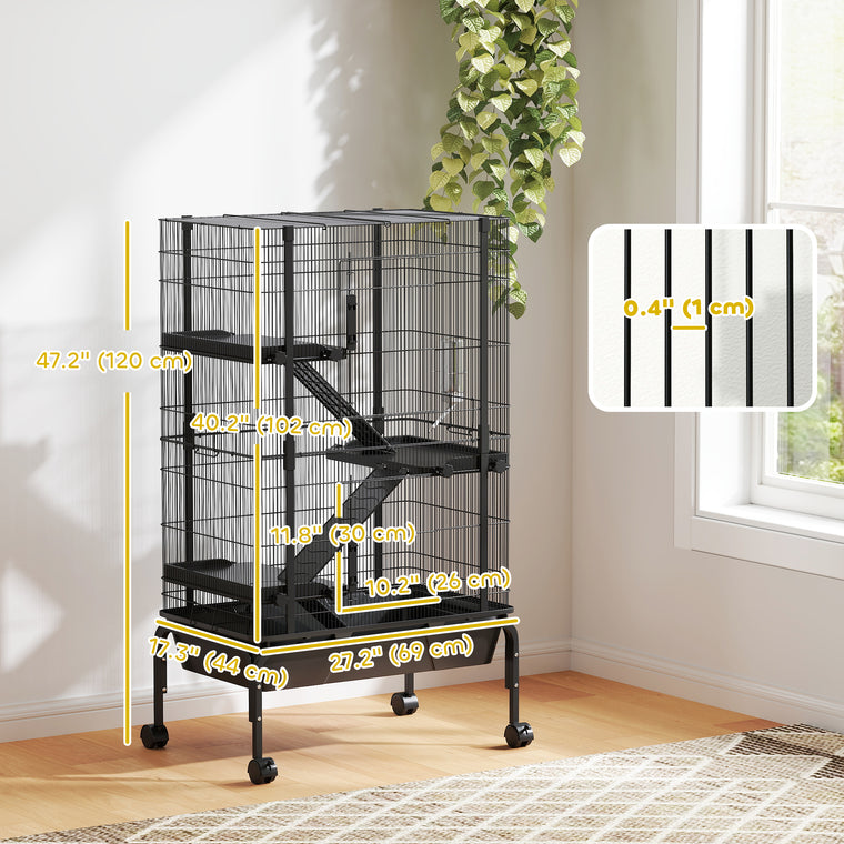 Black 47" 4-Tier Ferret & Guinea Pig Cage with Wheels