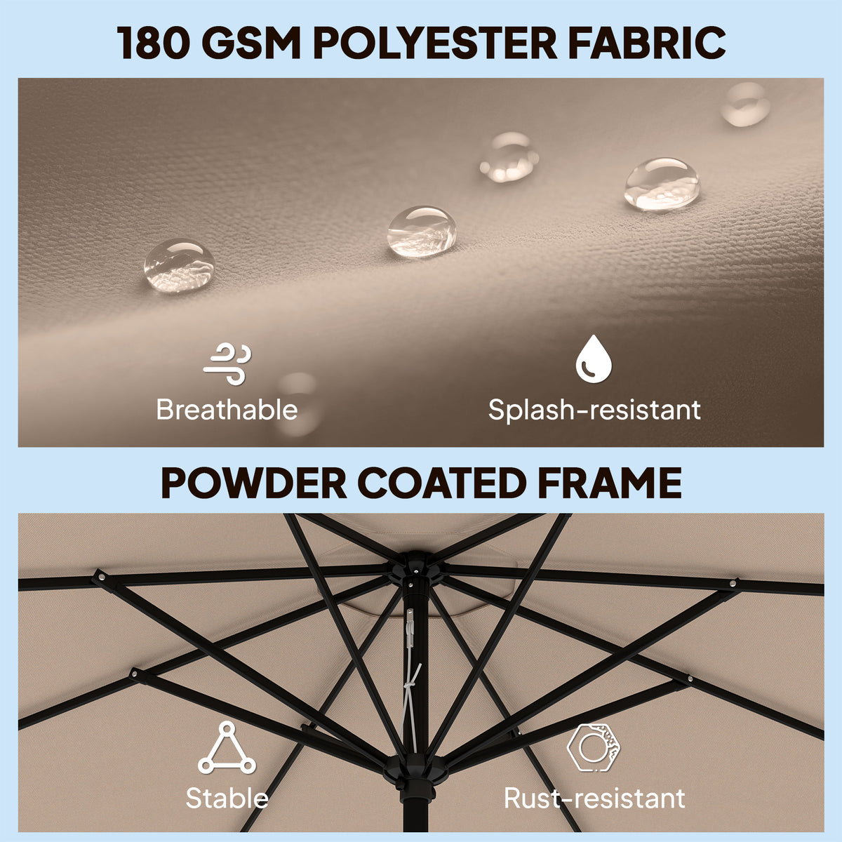 9' x 9' Khaki Round Market Umbrella with Valance & Tilt Crank