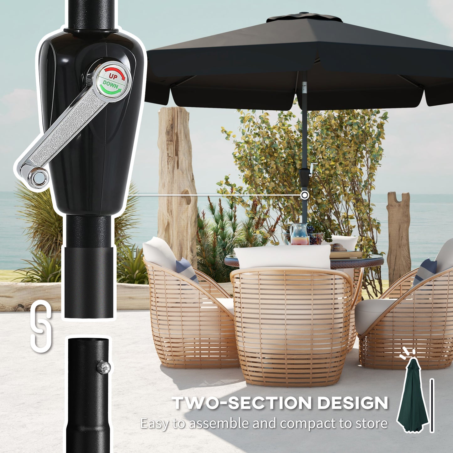 8.5 ft Outdoor Market Table Umbrella, Round Patio Umbrella with Tilt and Crank for Garden, Backyard, Deck, Black