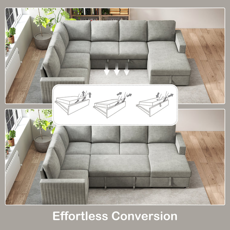Velvet Pull-Out Sleeper Sofa with Storage Chaise