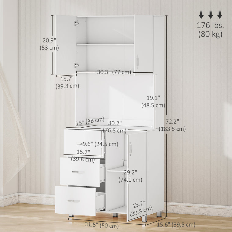 Kitchen Buffet with Hutch and Drawers - White