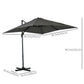 8' x 8' Square Patio Hanging Offset Umbrella with 360° Rotation, Aluminum Outdoor Cantilever Parasol with Crank & Tilt, Sun Canopy Shelter with Cross Base, Grey
