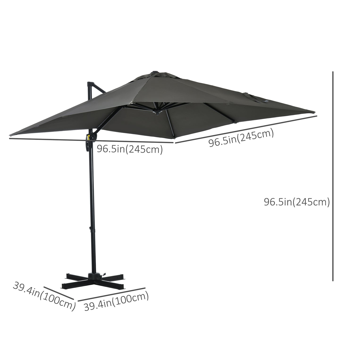 8' x 8' Square Patio Hanging Offset Umbrella with 360° Rotation, Aluminum Outdoor Cantilever Parasol with Crank & Tilt, Sun Canopy Shelter with Cross Base, Grey