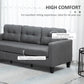 L-shaped Sofa, 3 Seater Couch with Ottoman, Corner Sofa with Thick Padded Cushion and Wood Legs, Dark Grey