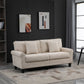 Modern 3 Seater Sofa, Corduroy Fabric 3 Seater Couch with Pine Wood Legs and Rolled Armrests for Living Room, Beige