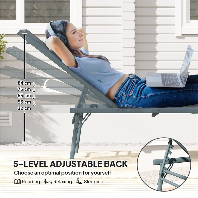 Folding Reclining Chaise Lounge with Mesh Seat