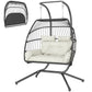 Double Wicker Egg Swing Chair with Stand, Foldable Hanging Egg Chair with UV Resistant Cushion, Headrest, Cream White