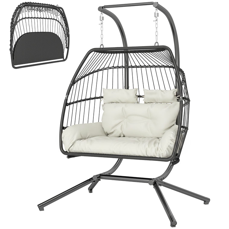 Double Wicker Egg Swing Chair with UV-Resistant Cushion