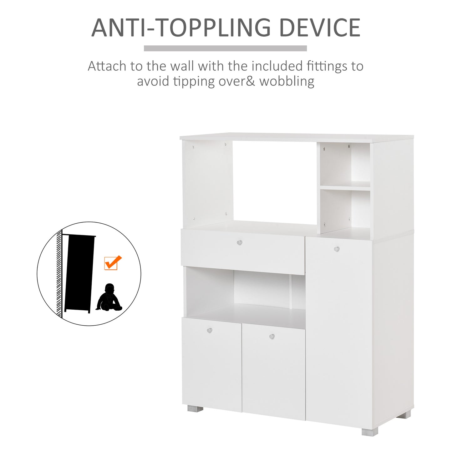 Compact Kitchen Pantry Cabinet Server Hutch Storage Buffet with Microwave Oven Stand Drawer and Shelves, White