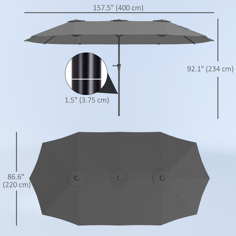 13ft Light Grey Double-Sided Patio Umbrella with Crank