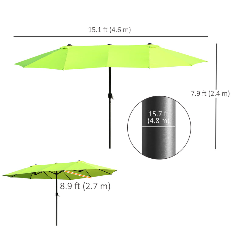 15ft Green Double-Sided Umbrella with Twin Canopy & Crank
