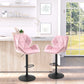 Velvet-Touch Bar Stool Set of 2 Fabric Adjustable Height Armless Counter Chairs with Swivel Seat, Pink