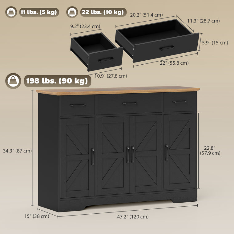 47" Farmhouse Buffet Cabinet with 3 Drawers