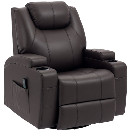 Swivel Massage Recliner with 8 Vibration Points - Brown