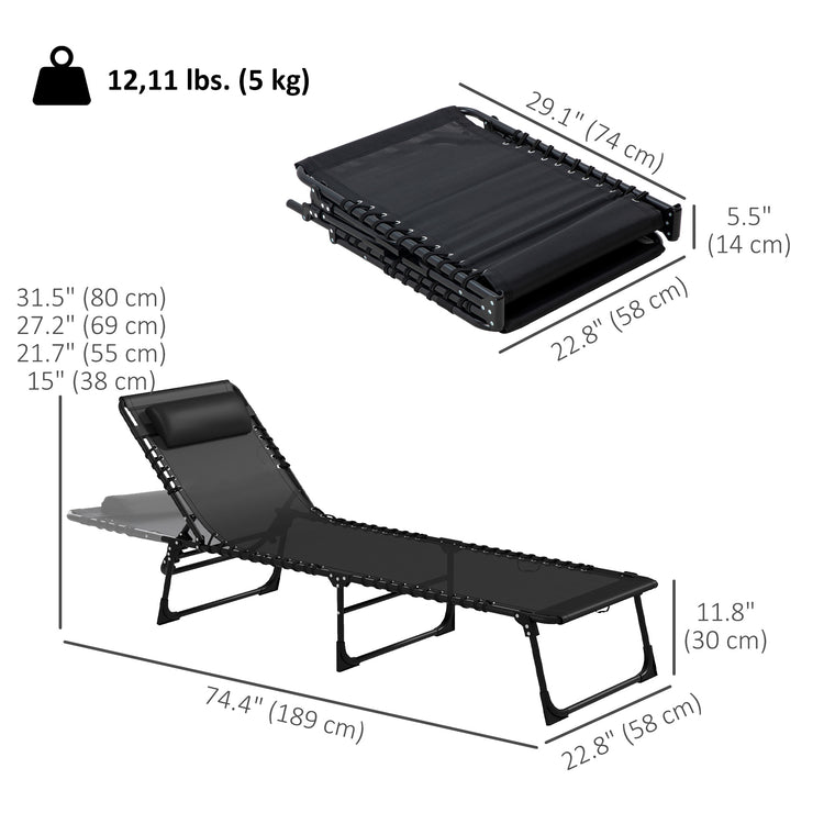 Folding Chaise Lounge Cot with Headrest, Set of 2