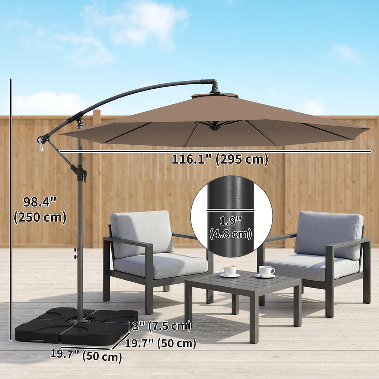 9.6ft Coffee Banana Cantilever Umbrella with Base & Crank