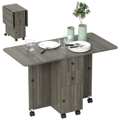 Foldable Drop-Leaf Kitchen Table with Storage - Grey