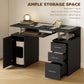 47" Computer Desk with Keyboard Tray and Storage Drawers, Home Office Workstation Table with Storage Shelves, Black
