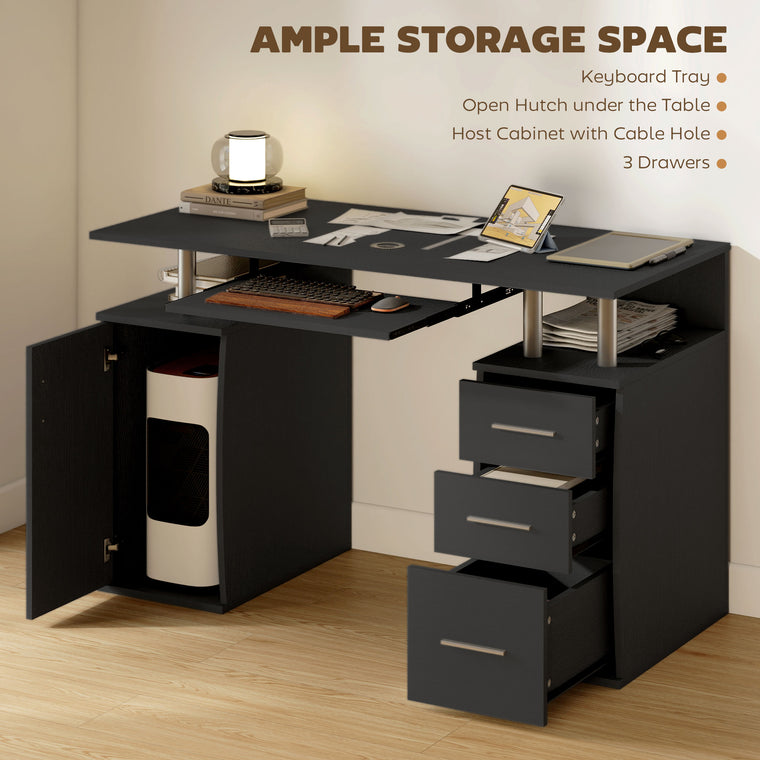 47" Computer Desk with Keyboard Tray and Drawers - Black