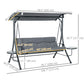 3 Seat Outdoor Swing Chair Steel Swing Bench Porch Swing With Adjustable Canopy, Coffee Tables and Cushion for Patio Garden, Dark Grey