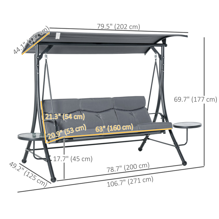 Dark Grey Steel Swing Bench with Adjustable Canopy