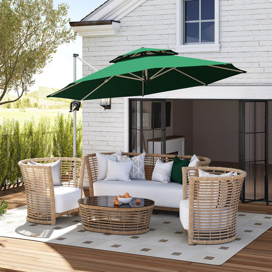 10 FT Cantilever Patio Umbrella with 360° Rotation & Adjustable Height, Cross Base, Crank and Tilt, Dark Green