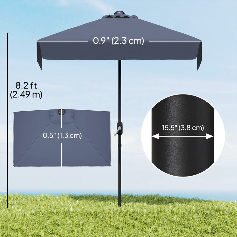 7.5' Dark Blue Half Patio Umbrella with Crank Handle & Top Vent
