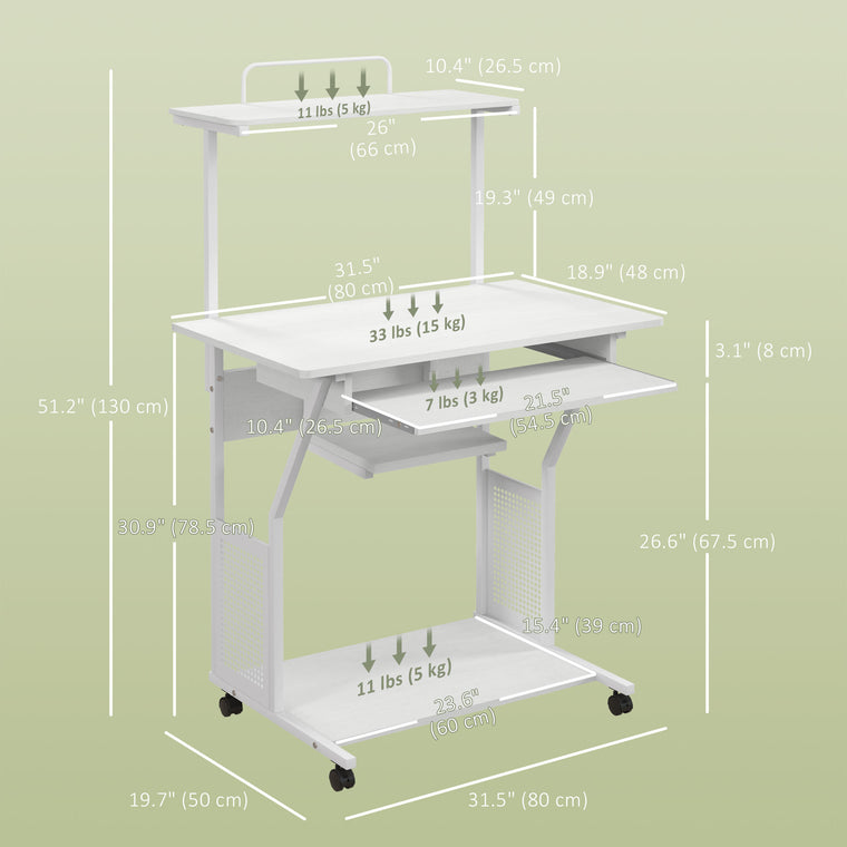 32" Mobile Computer Desk with Keyboard Tray